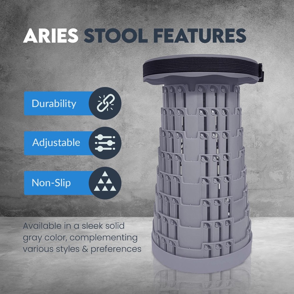 Aries Portable Telescoping Stool/Chair, Solid Gray