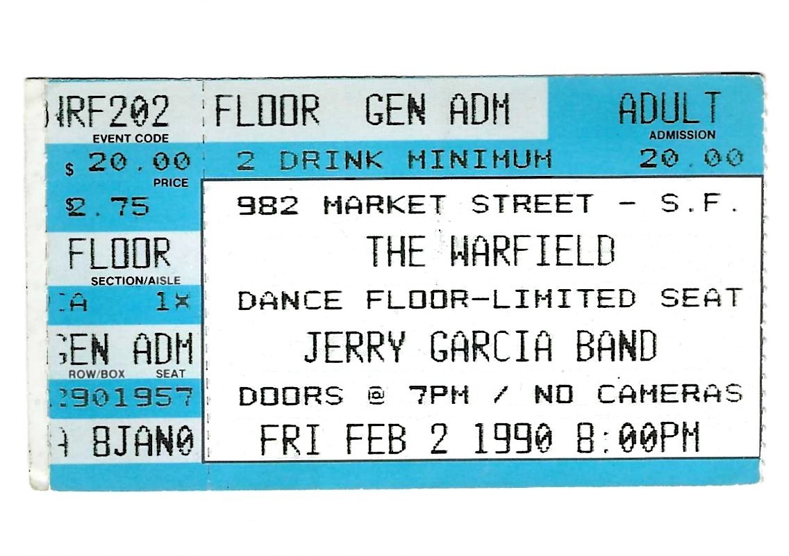 GRATEFUL DEAD TICKET 02-02-1990 THE WARFIELD JERRY GARCIA BAND