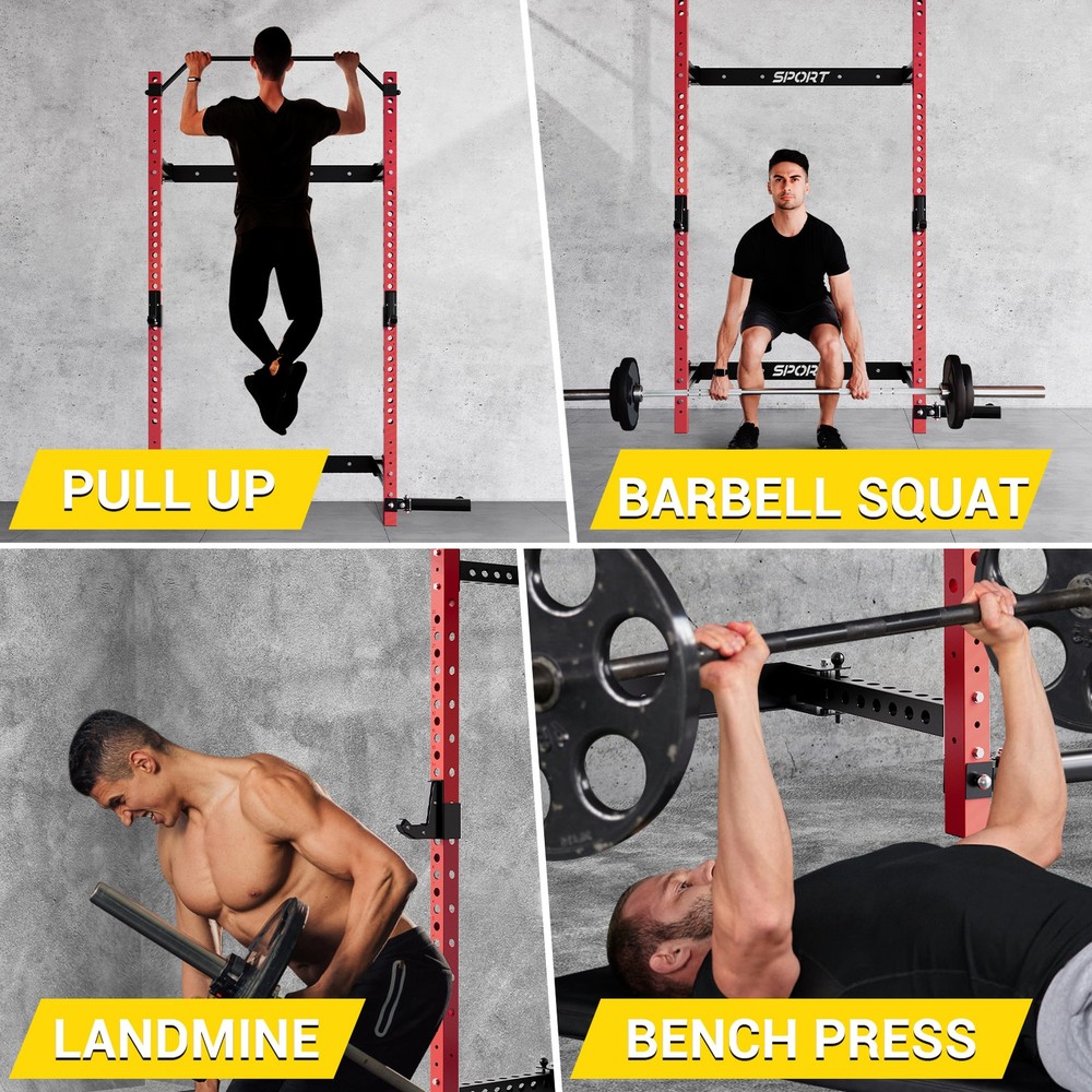 Multi-Function Folding Squat Rack 1000LBS Capacity Wall Mounted with Pull Up Bar