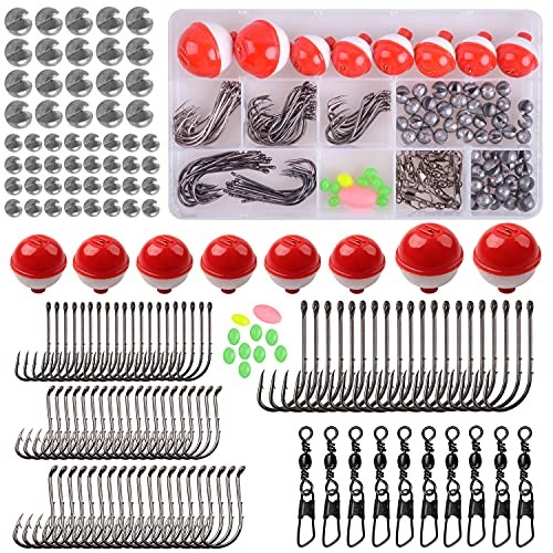 Fishing Tackle Kit, 160pcs Basic Bobbers and Hooks Assortment With Octopus
