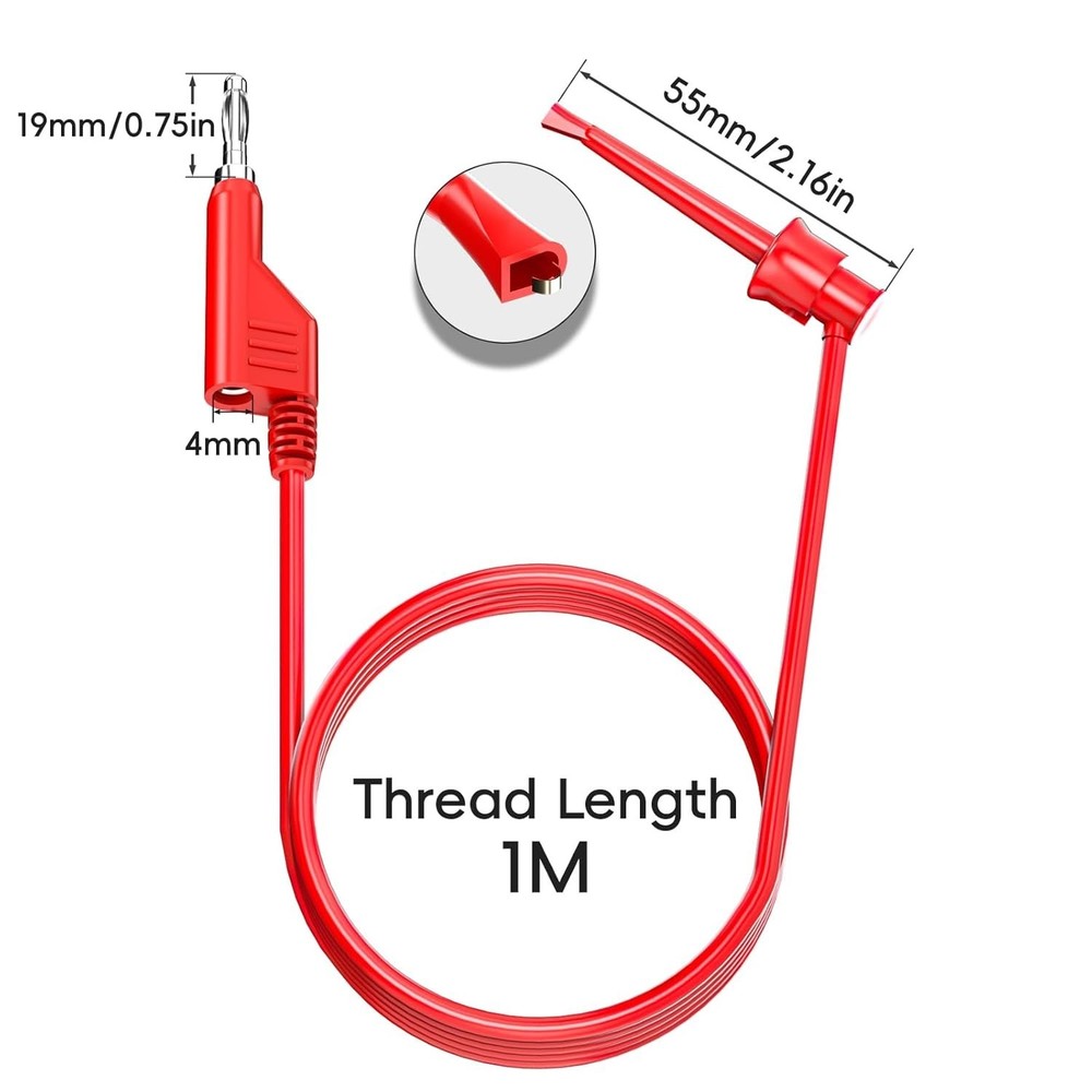 5-Pack 4mm Stackable Leads with Hook Clips – Ideal for Electrical Testing