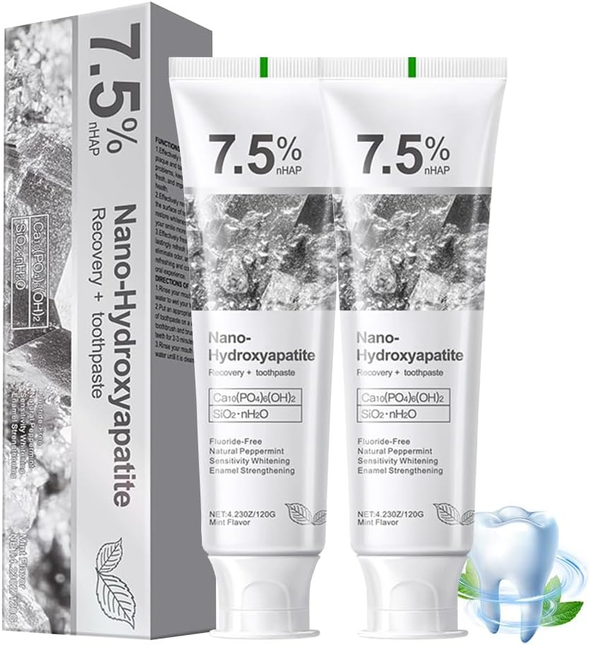 2 Pack Hydroxyapatite Toothpaste 7.5% Fluoride Free for Sensitive Teeth Enamel C