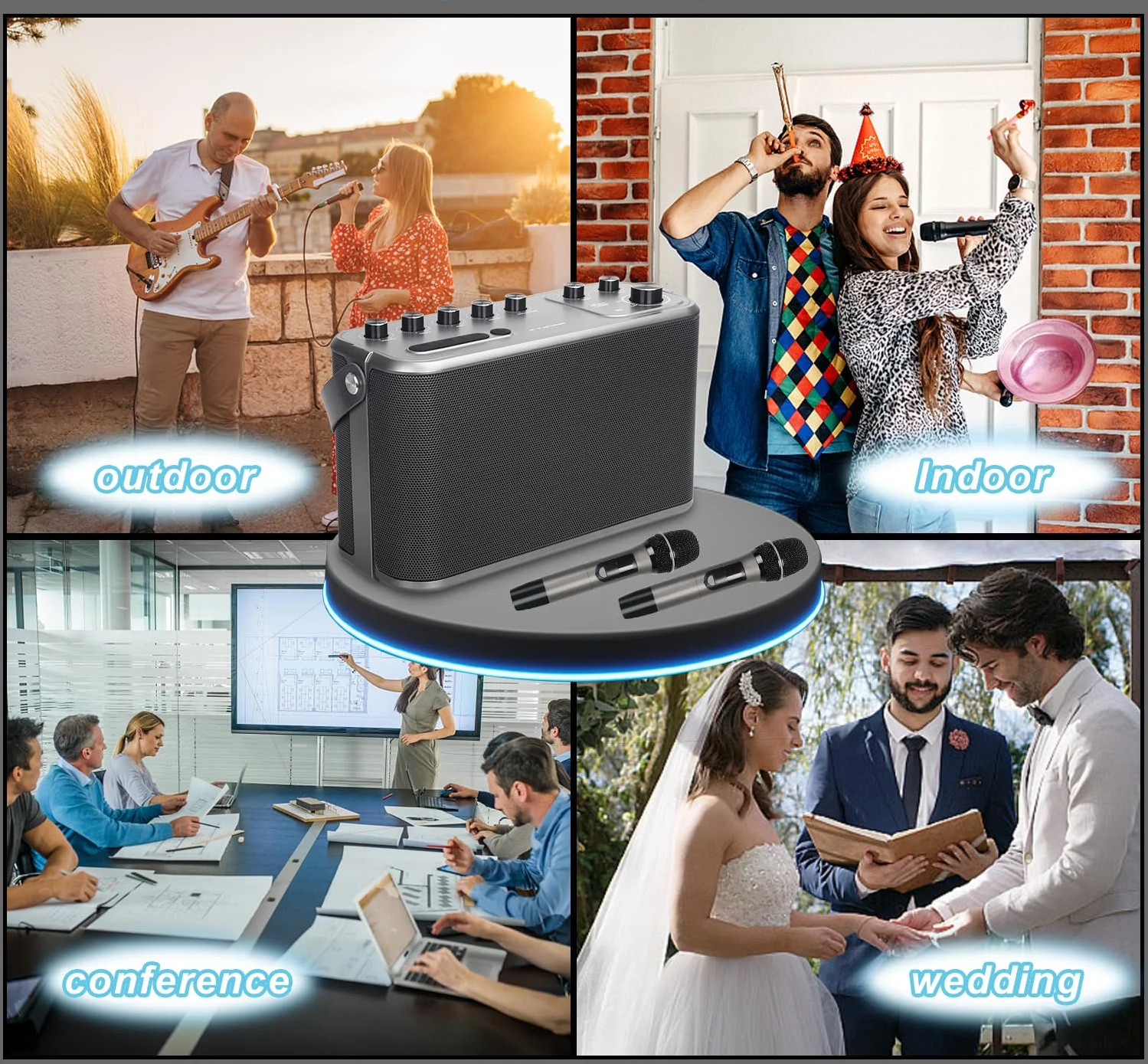 Aursear ES60M Portable Karaoke Machine with 2 UHF Wireless Microphones for Kids