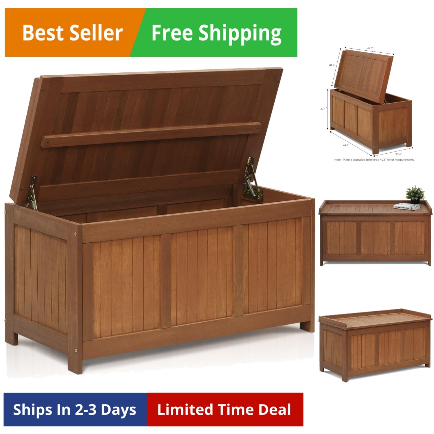 Dalam Outdoor Hardwood Storage Deck Box, Natural