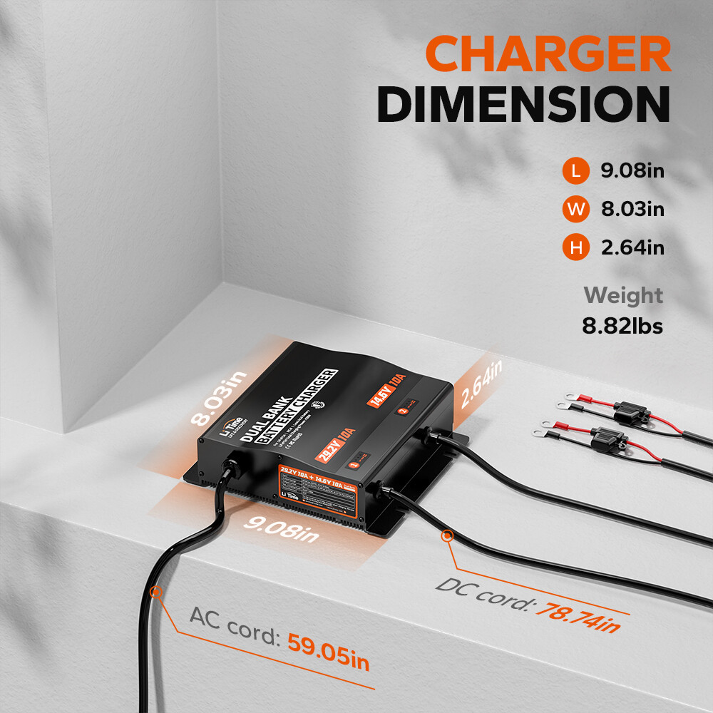 LiTime 14.6V/29.2V 10A Dual Bank Smart Battery Charger for LiFePO4 Lead Acid NCM