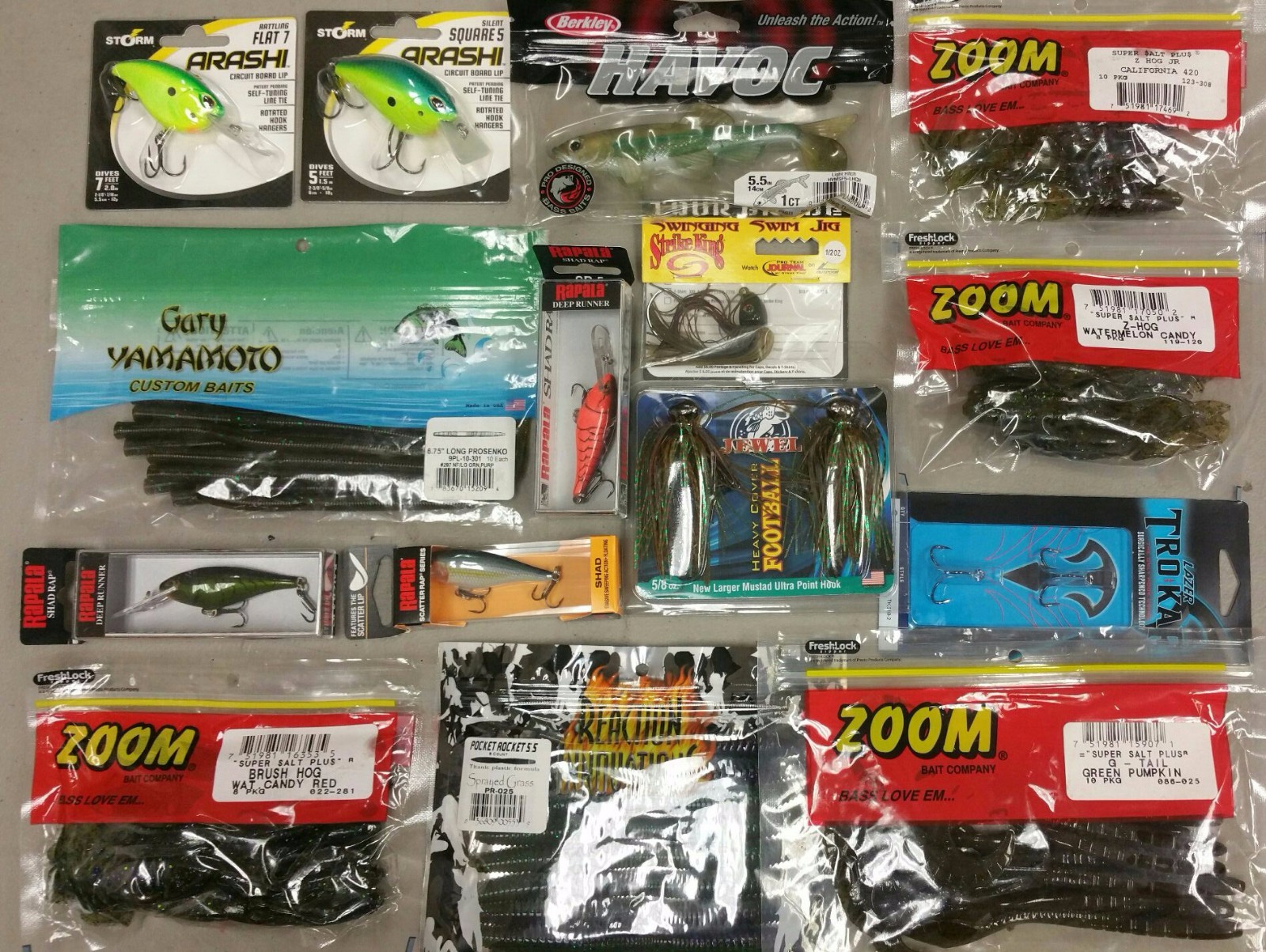 NEW Fishing Tackle Assortment Grab Box $50. Variety Lures, Soft Plastics, Hooks