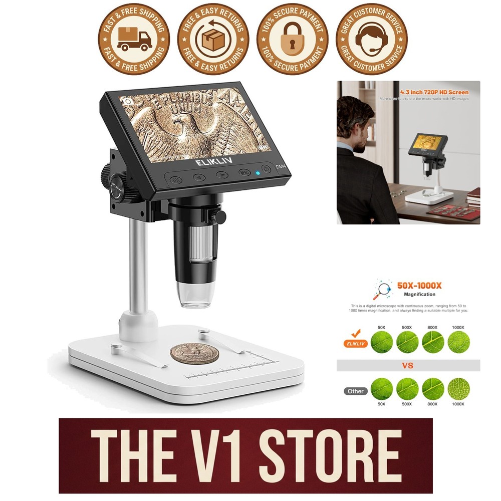 Rechargeable LCD Digital Microscope with 1000x Magnification & Height Adjustable