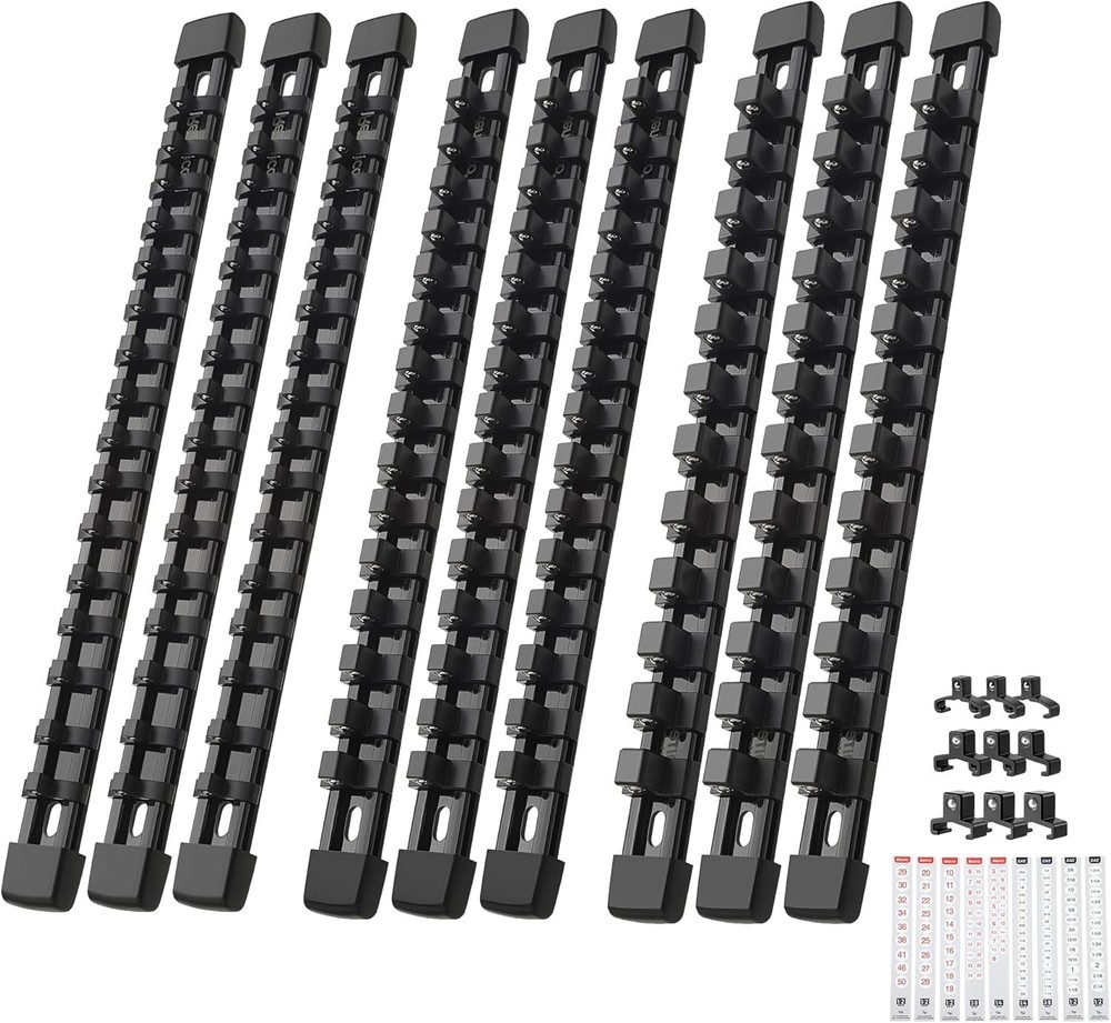 High-Compatibility 9-Piece Socket Organizer – ABS Tool Storage Solution