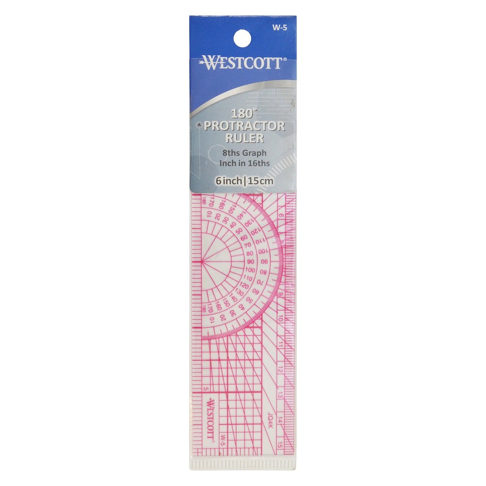 Protractor Ruler, 6", 15Cm, Transparent (W-5)