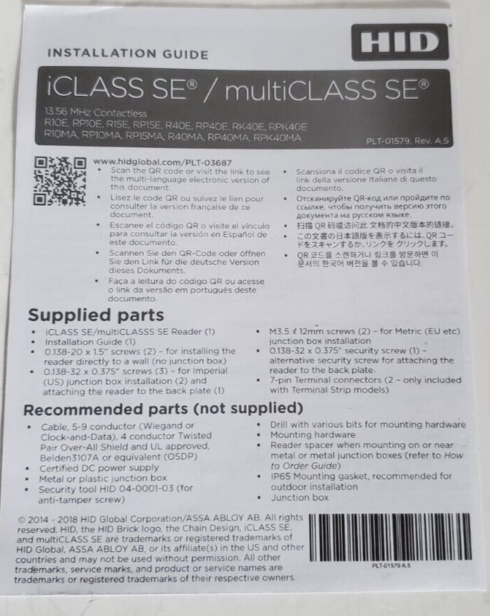 HID Multiclass SE RP10 Mini Mullion Reader 900LTNNEK0000D