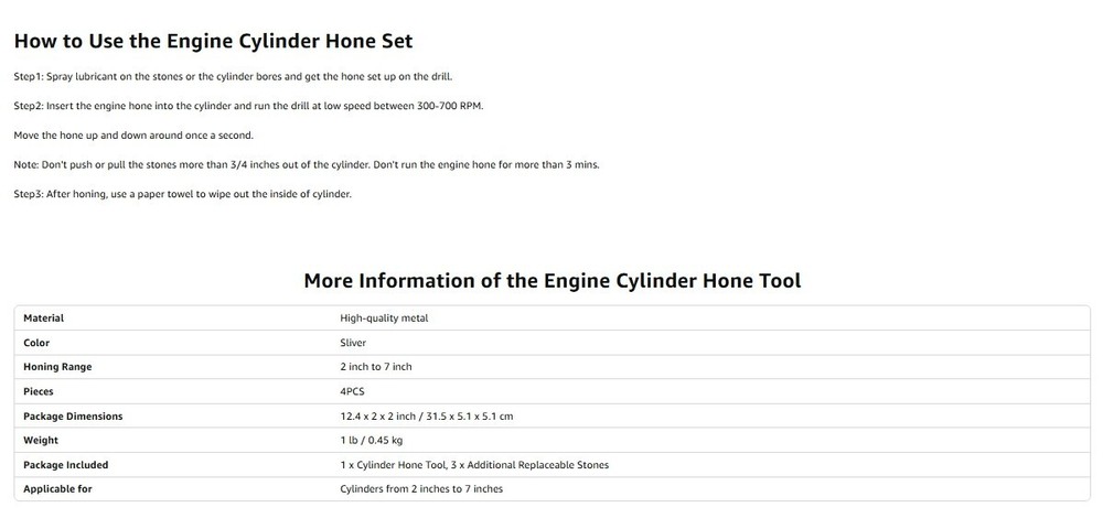 Engine Cylinder Hone Tool | 2" to 7" Diameter Adjustable Deglazer with Extra 3