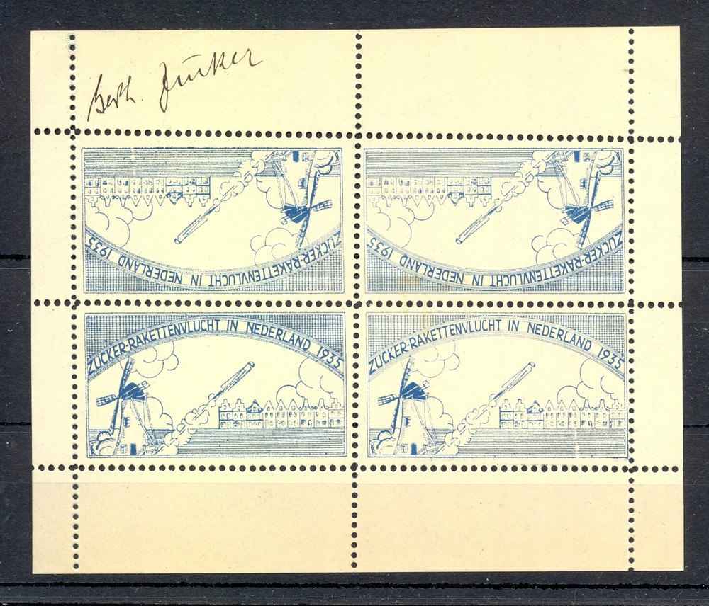 NETHERLANDS-1935 SPEC BL. -ROCKETMAIL -**-1 SIGNED ALMOST VF