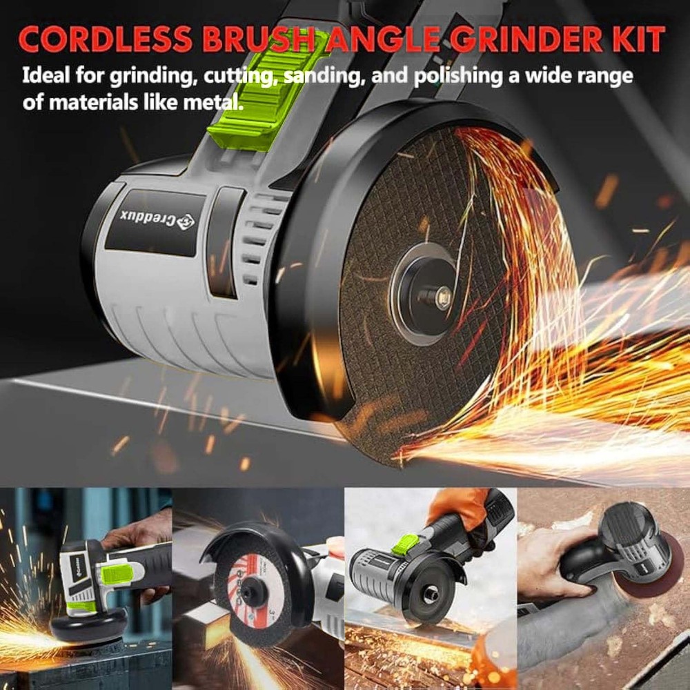 Creddux Cordless Angle Grinder, 3 Inch Mini Angle Grinder Tool With 2pcs 16.8V 2