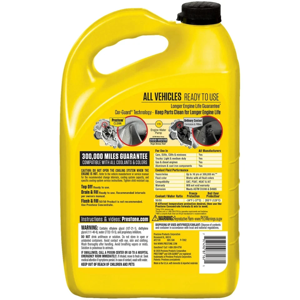 Prestone Extended Life Prediluted Antifreeze/Coolant, Universal Use