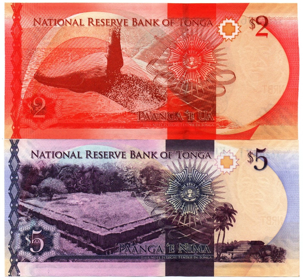 Tonga 5 + 2 Pa'anga 2 PCs Gem UNC