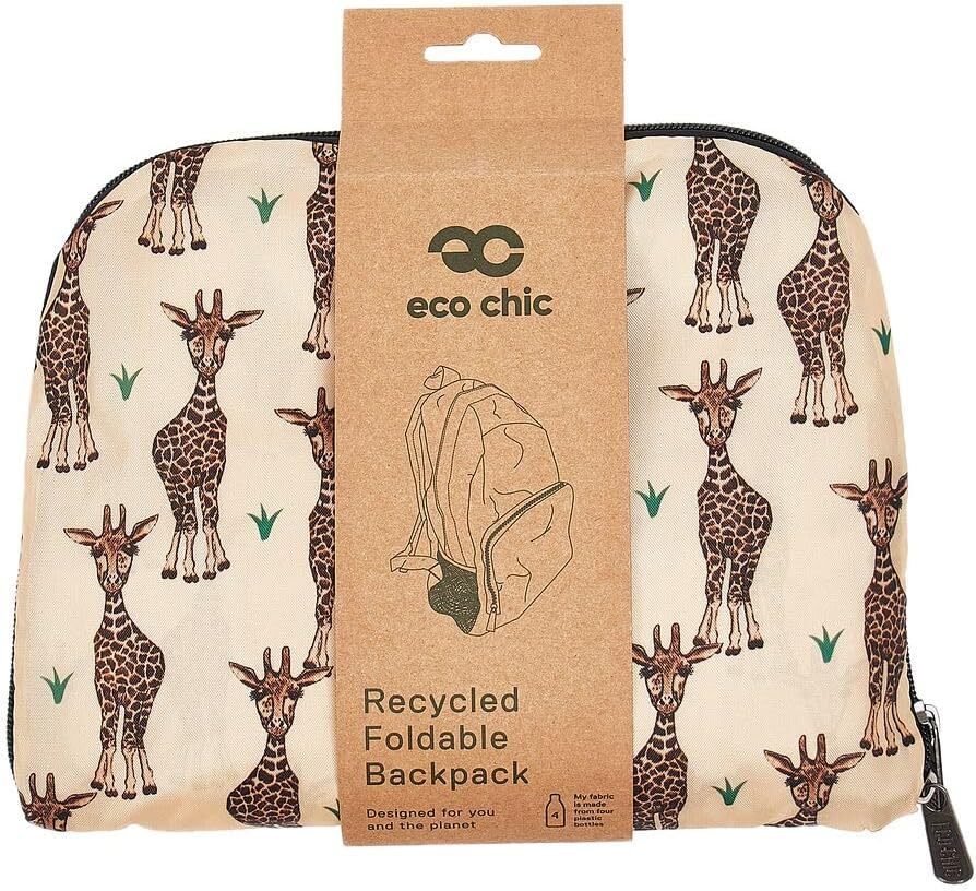 ECO CHIC Lightweight Packable Backpack Handy One Size, Giraffes Beige
