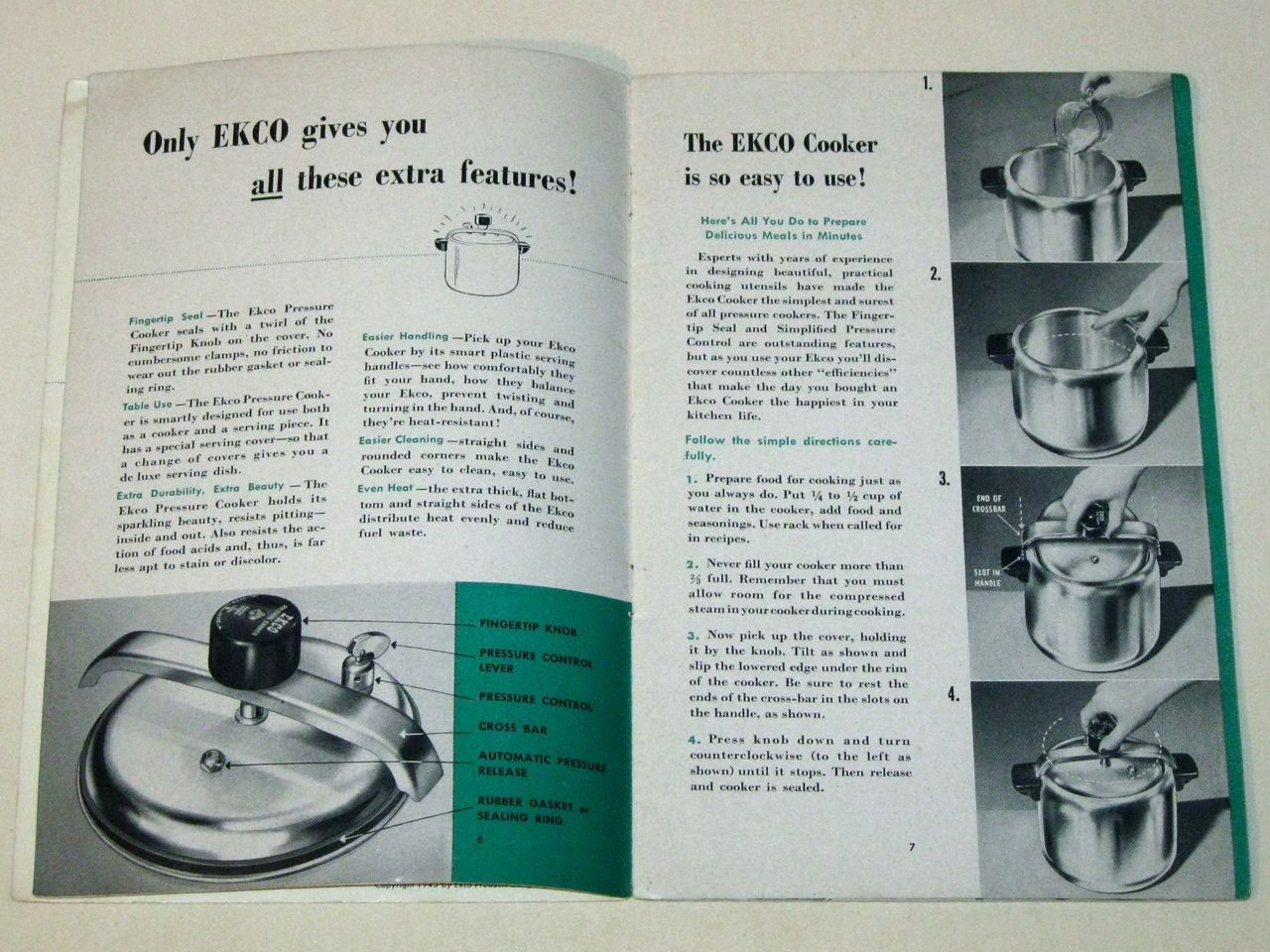 Vintage 1945 MINUTE MAGIC with the EKCO PRESSURE COOKER Recipe Instruction Book!
