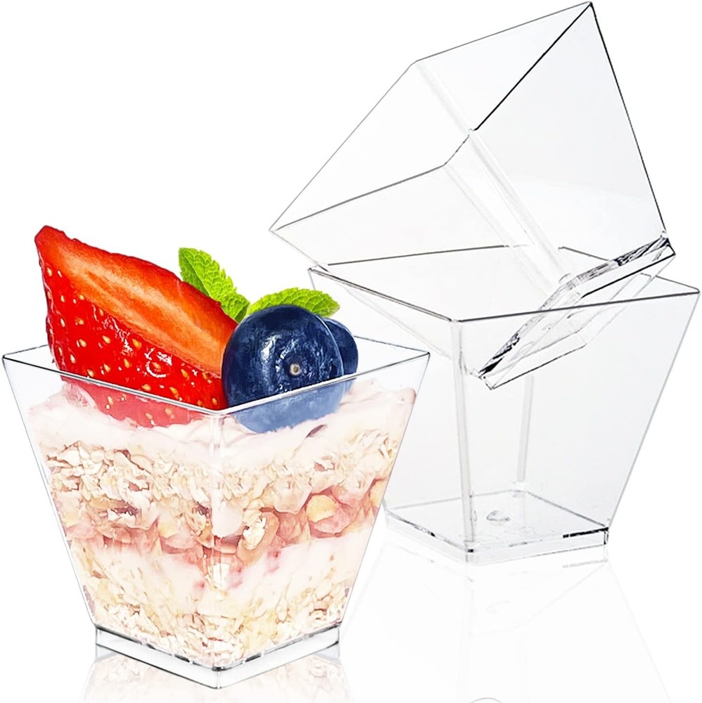 Square Mini Plastic Dert Cups, Clear Plastic Parfait Appetizer