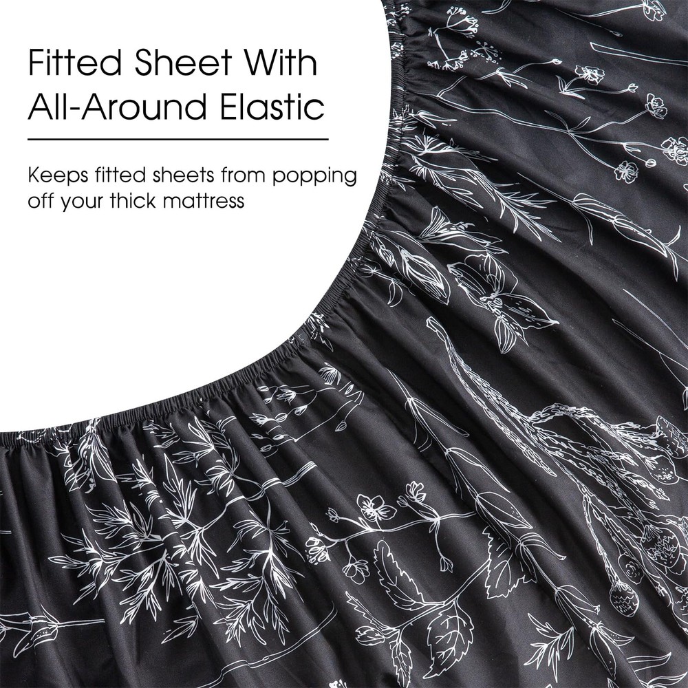HYPREST Black Sheets Queen,Deep Pocket Sheets, 1800 Thread Count Pattrn Bed S...