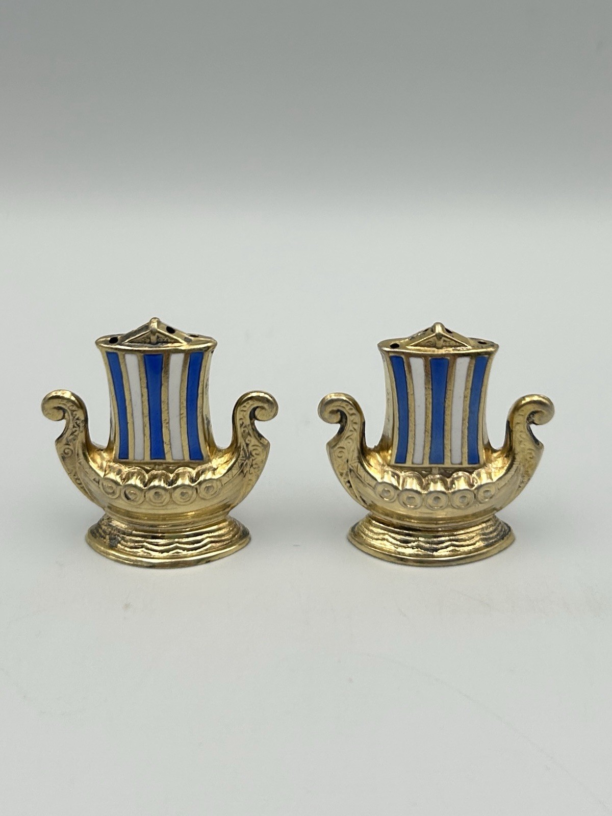 Antique Sterling Silver 925 Viking Ship Salt & Pepper Shakers Norway  Holmsen