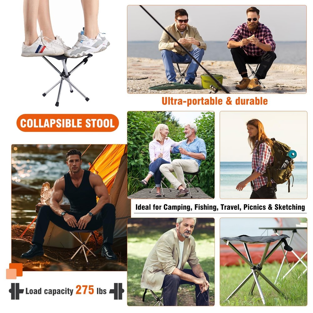 ® Ultra-Light Camping Stool - 1-Second Quick Setup, Adjustable Height & Folda...