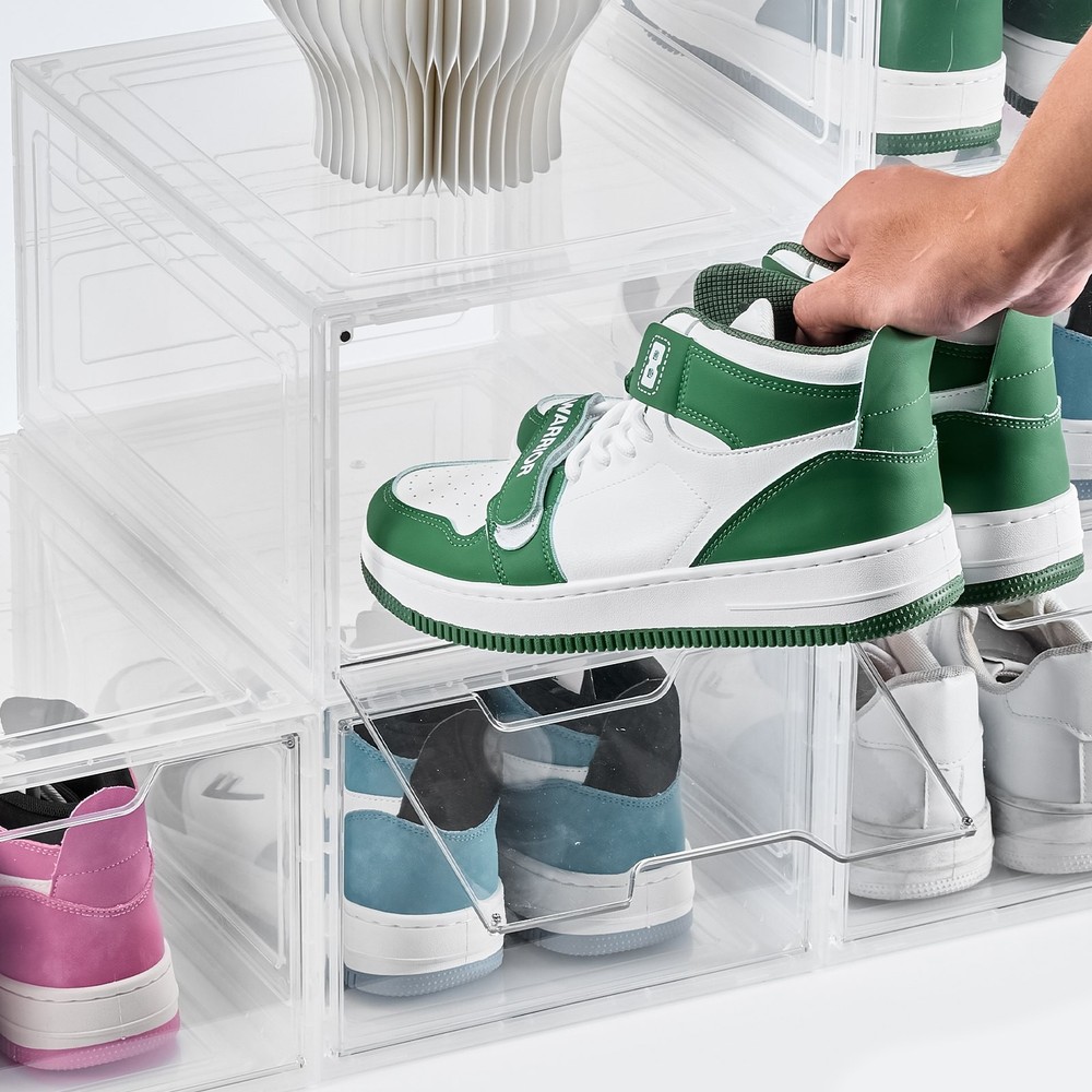 [New]Shoe Storage Boxes,6 Pack Clear Stackable Shoe Boxes Storage Organizers w/M