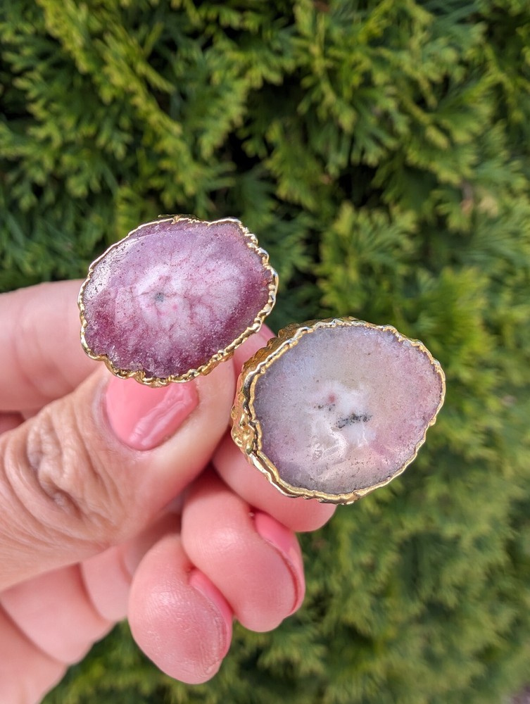 Artisan Handmade In Morocco Adjustable Boho Chic Double Geode Gold Ring Size 10