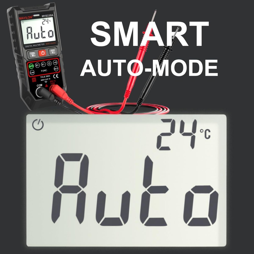 Digital Multimeter TRMS 4000 Counts DC AC Voltage MY8300A, black