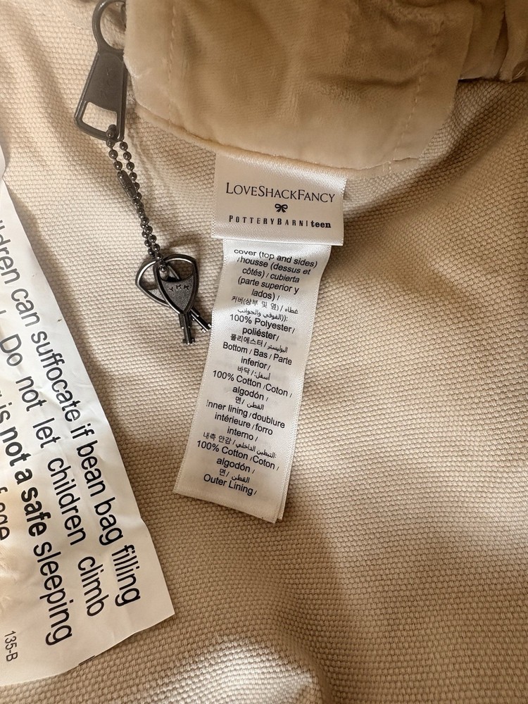 pottery barn Large LoveShackFancy Smocked Velvet Bean Bag Chair & Cover