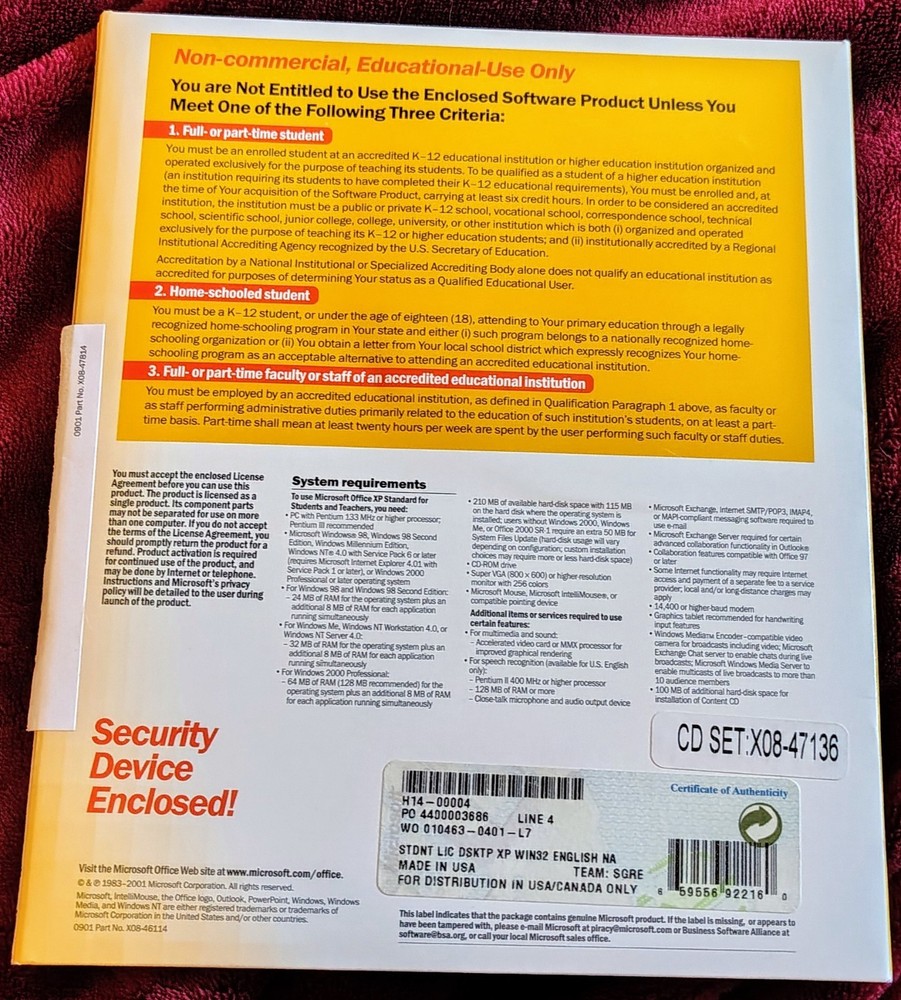 Microsoft Office XP Standard For Students And Teachers. Version 2002.