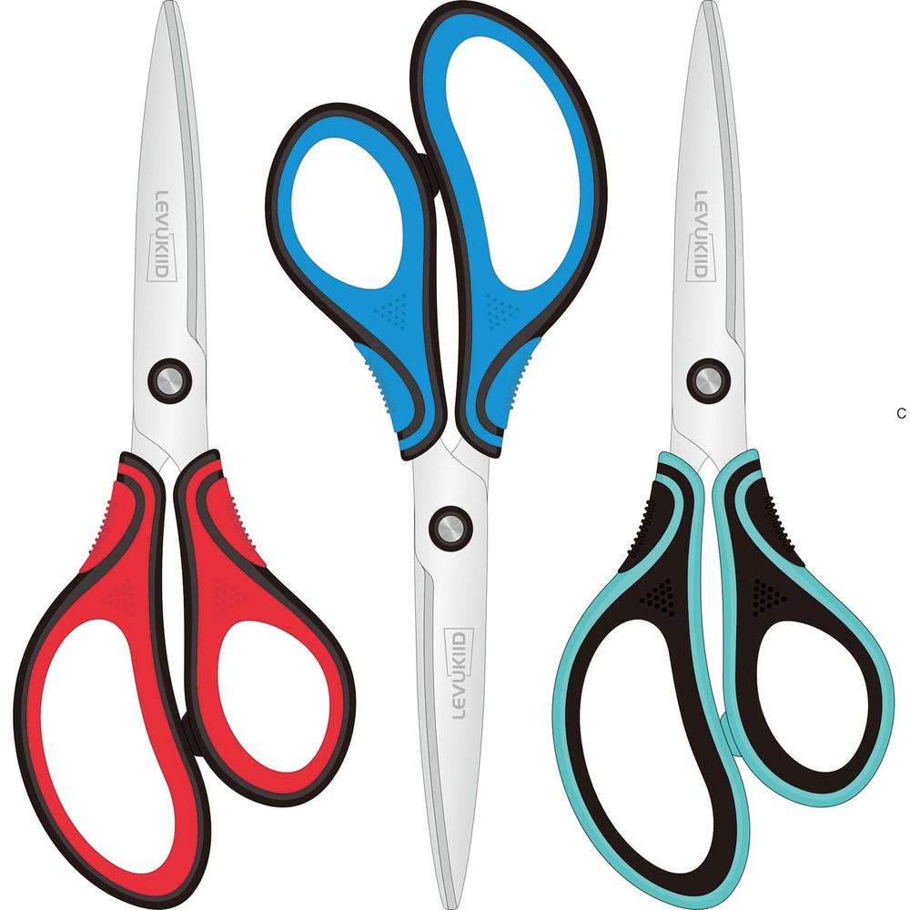 8-Inch All Purpose Scissors 3 Pack, Sharp Pointed Tip Comfort Grip, Multipur...