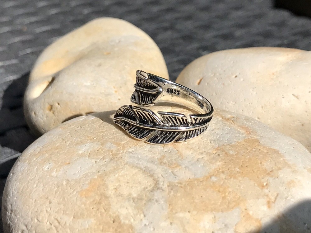 925 Sterling Silver Ring, Feather Wrap Around Ring, Adjustable Thumb Ring, Boho,