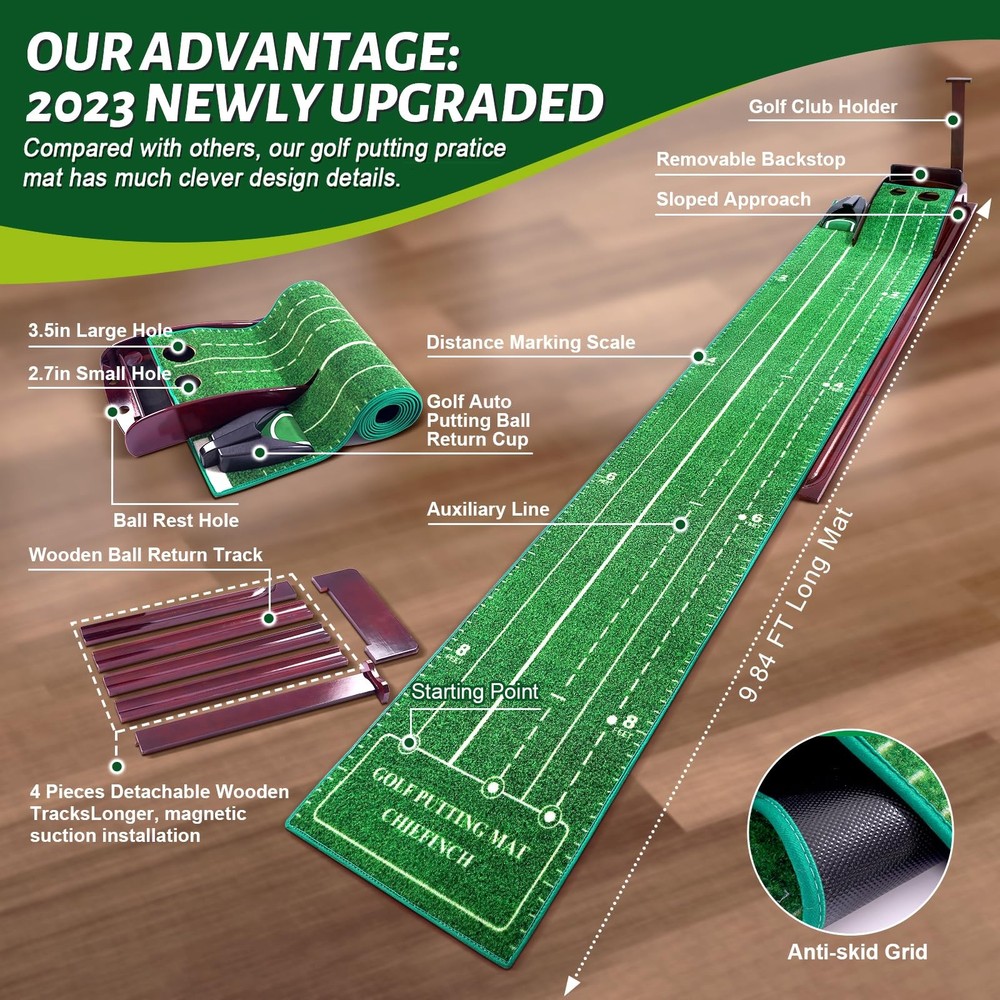 Golf Putting Green for Indoors - Mat with Automatic Ball Return Machine Mini