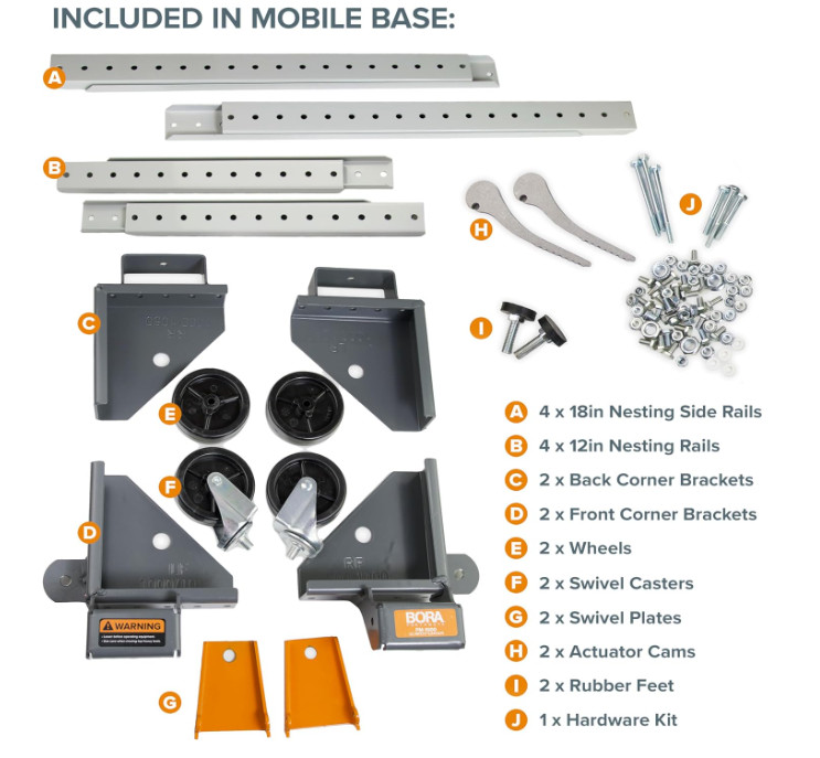 Bora PM-1000 adjustable base moves heavy tools easily and stably