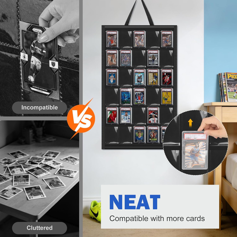 30 Graded Card Display Case - Wall Mount | Floating Sports Card Display Frame fo