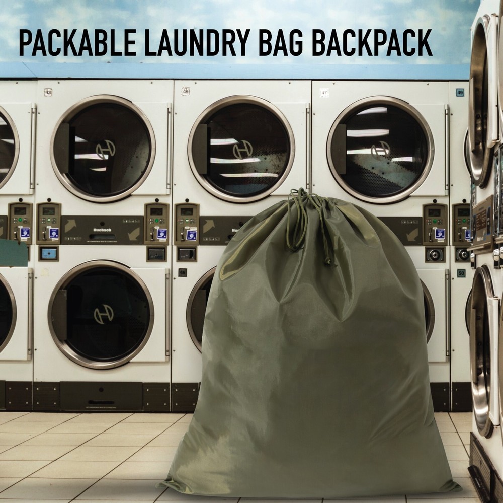 Olive Drab Laundry Backpack Lightweight Packable Large Drawstring Bag