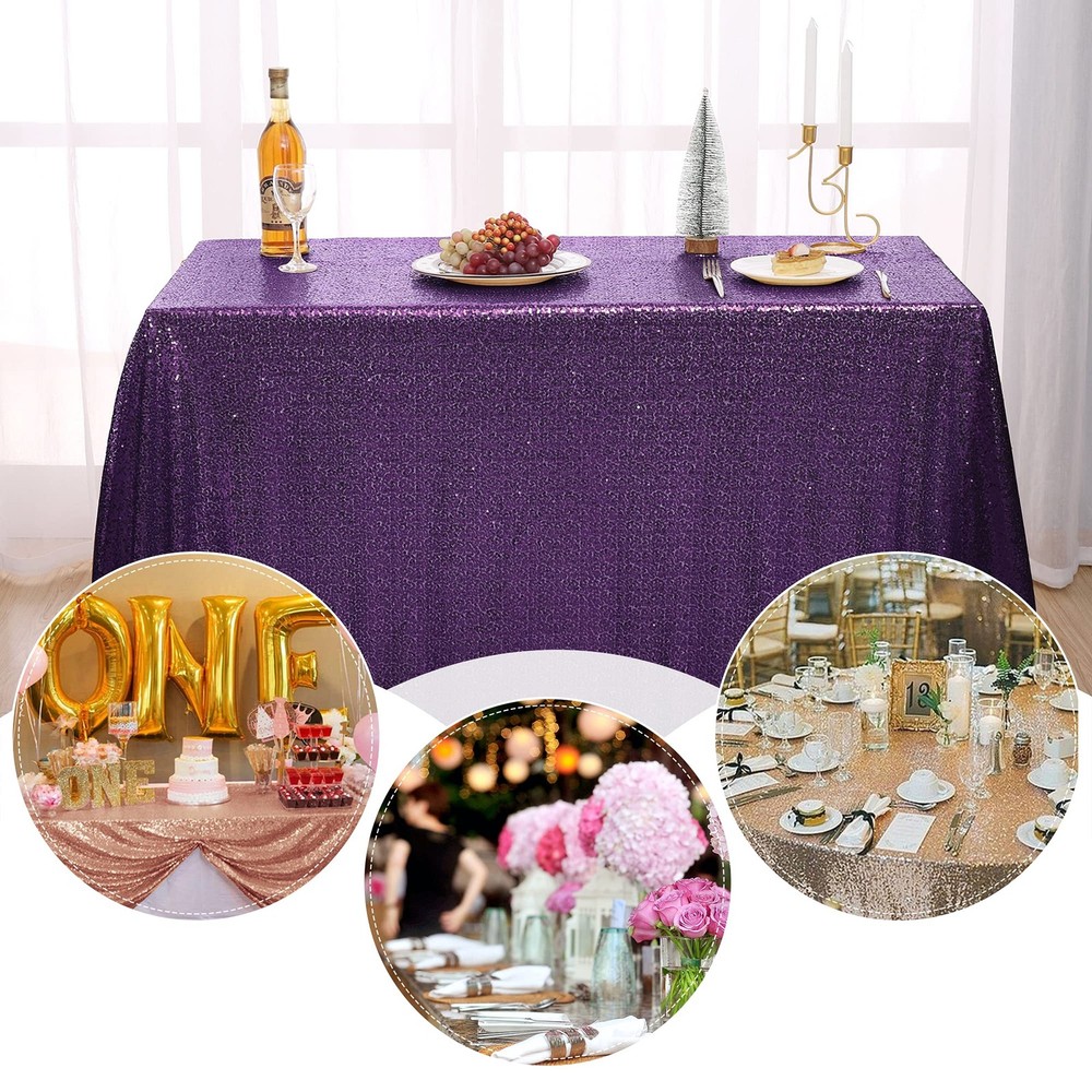 nanbowang Sequin Tablecloth - Purple Cloths for Parties Rectangular Cover Overla