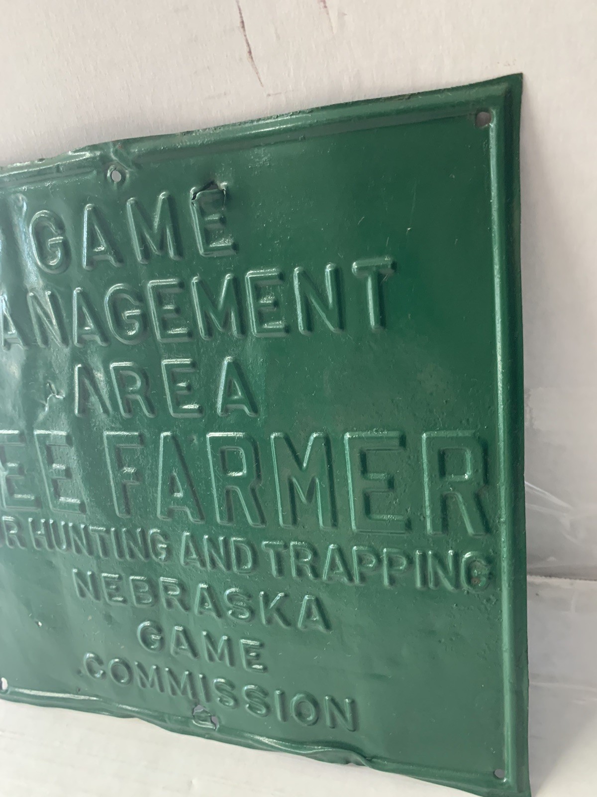 Vintage Nebraska Game Management Area See Farmer For Hunting Metal Sign-VERYRARE