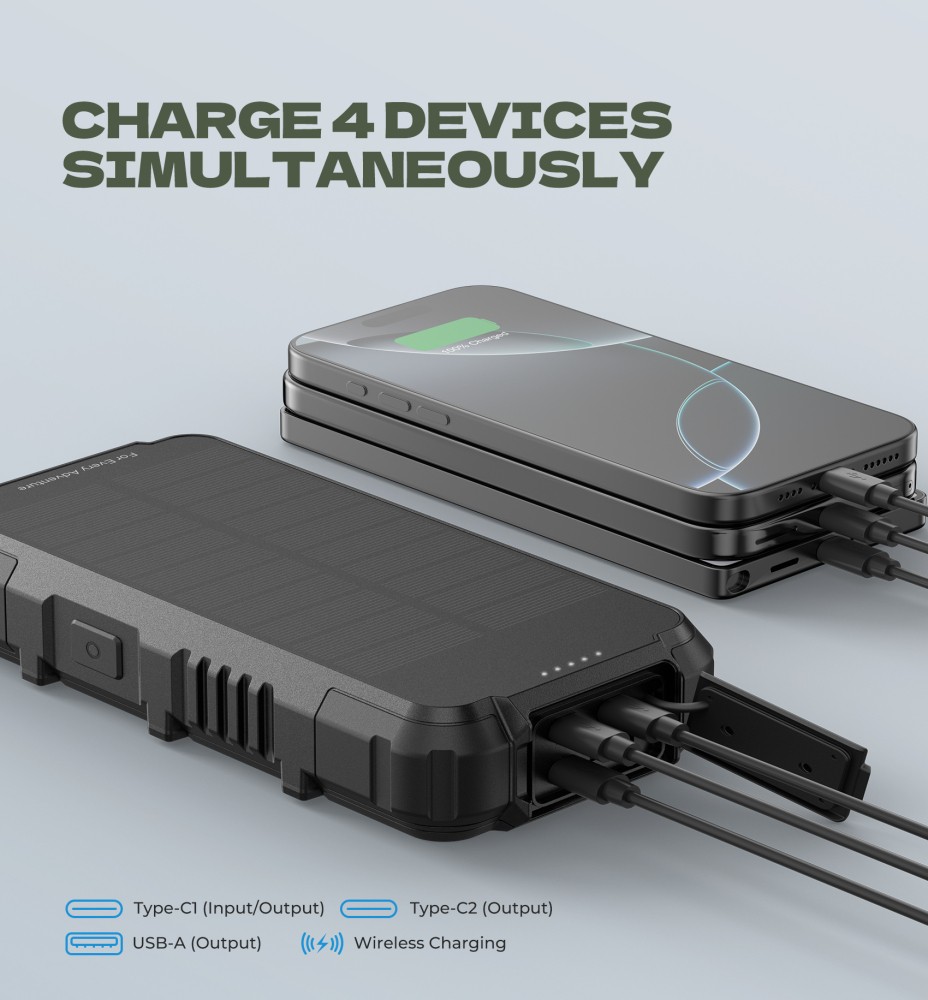 DEXNOR Solar Charger Power Bank 27,000mAh Battery Portable Wireless Chargers