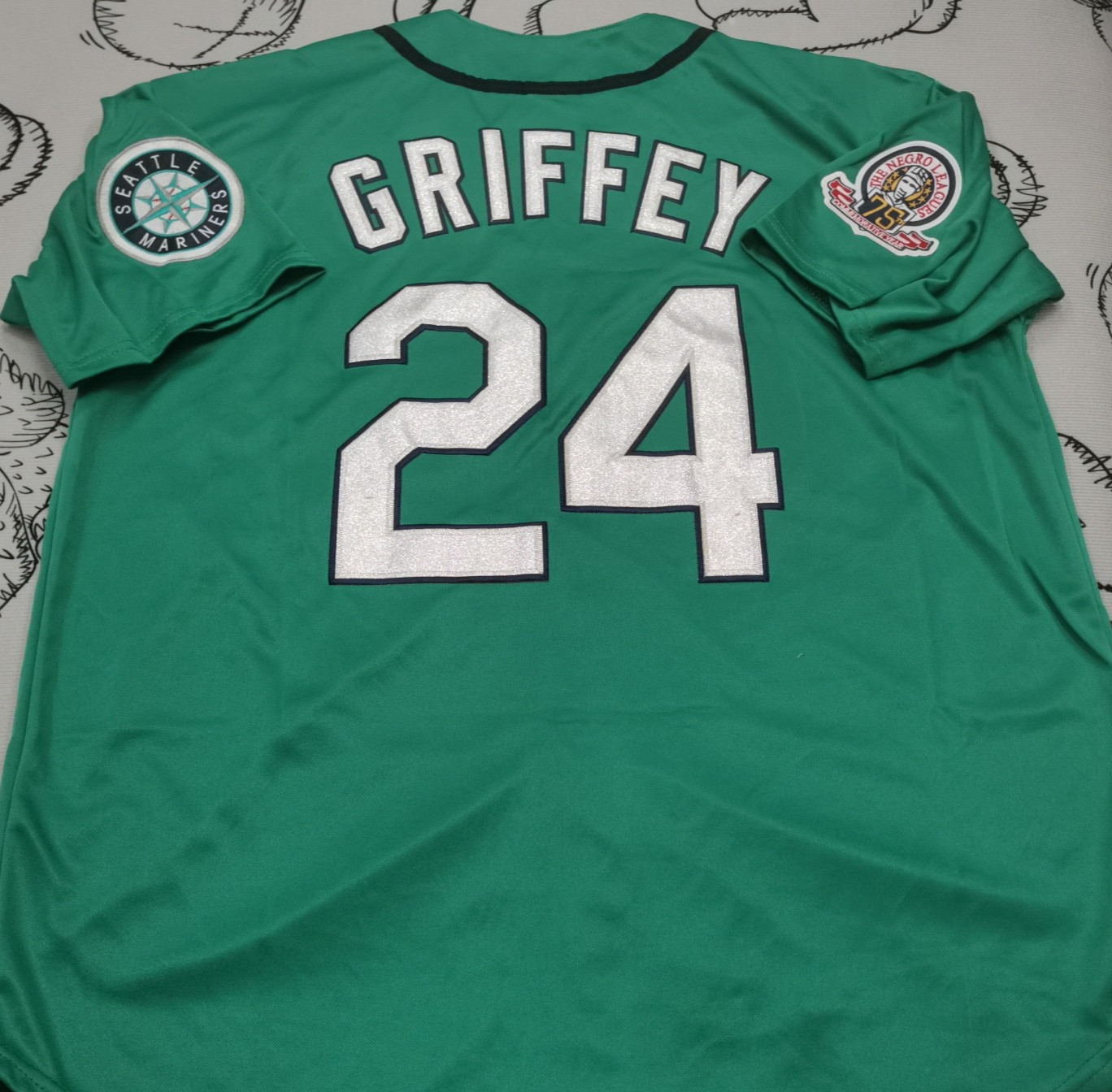 VINTAGE Ken Griffey Jr. #24 Mariners Throwback Aqua Sewn Stitched Jersey.