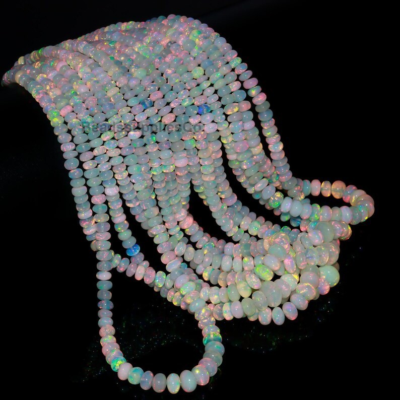 AAA Ethiopian Opal Rondelle Beads: Multi Fire Gemstone (5-8 mm)