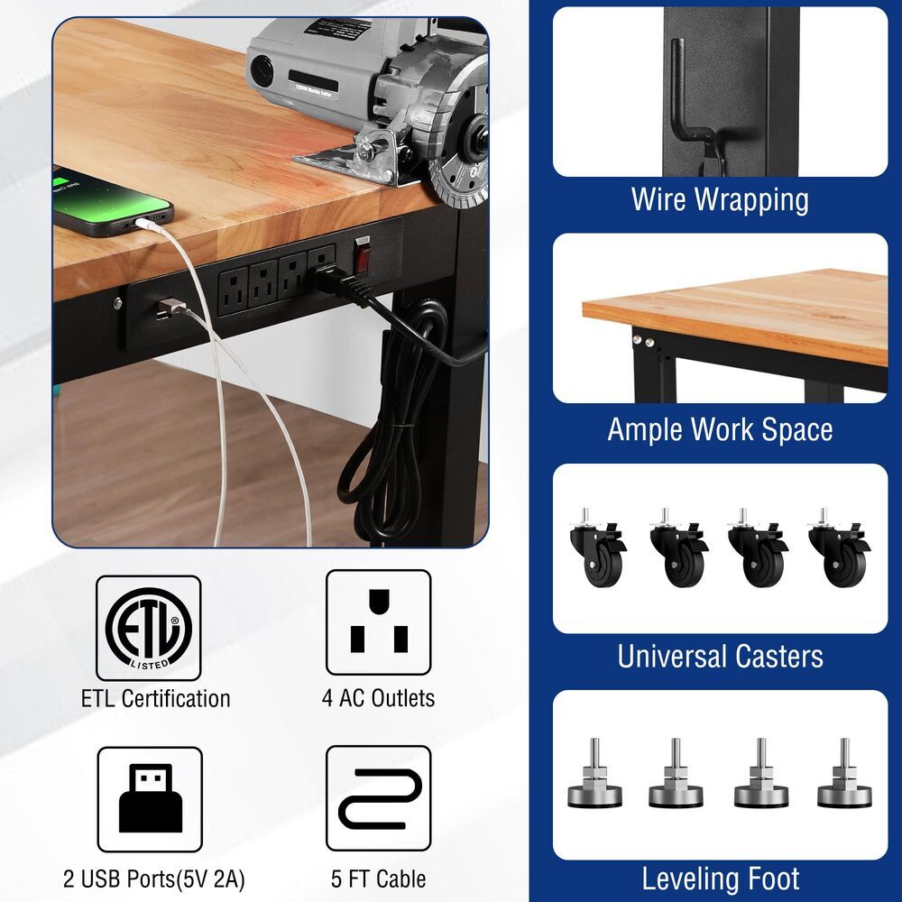 WORKPRO 48" Adjustable Workbench 1500LBS Load Capacity 2PC 16x32" Metal Pegboard