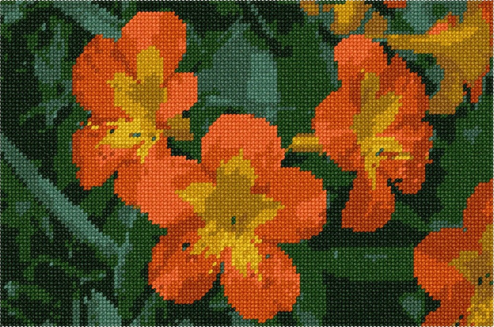 Orange Flowers Needlepoint Kit or Canvas