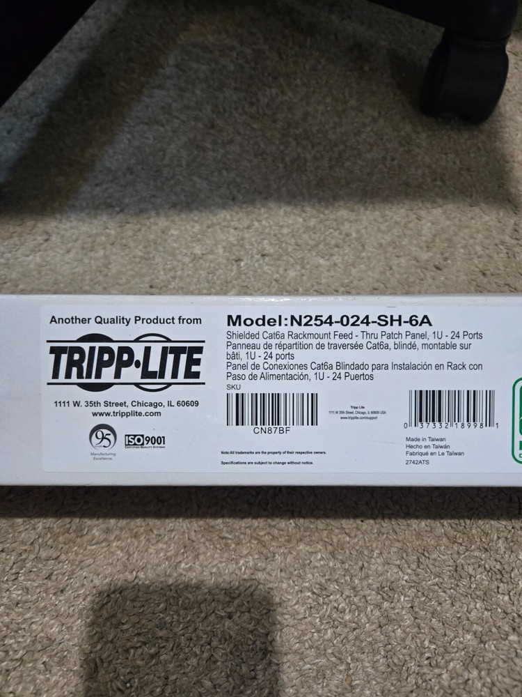TrippLite Shielded Cat6A Rackmount Feed Through Patch Panel Model N254-024-SH-6A
