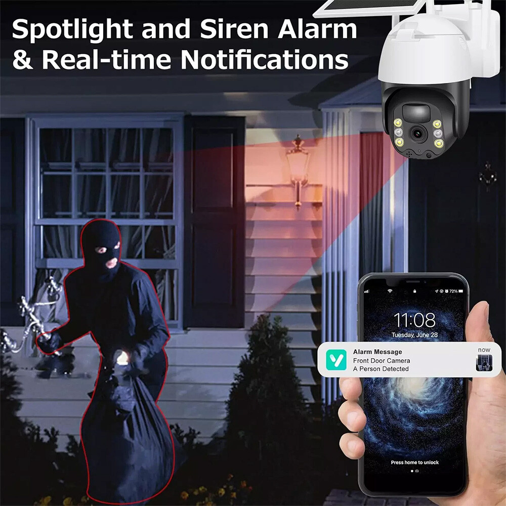 WiFi6 Solar Battery Powered Wireless Security Camera Sys Outdoor 3MP PTZ 4 PACK
