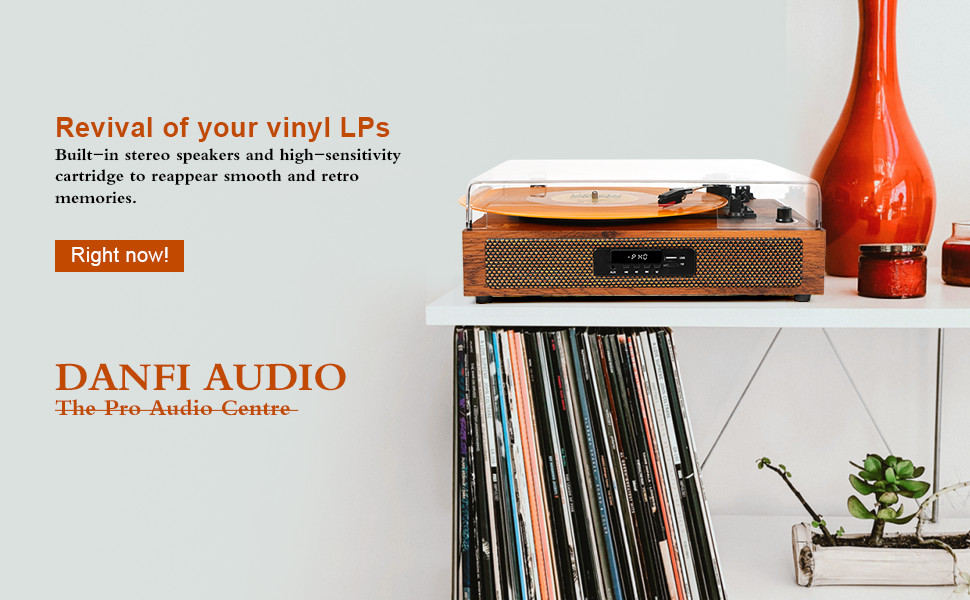 Bluetooth Record Player - 3 Speed Turntable with Built-In Speaker USB Recording