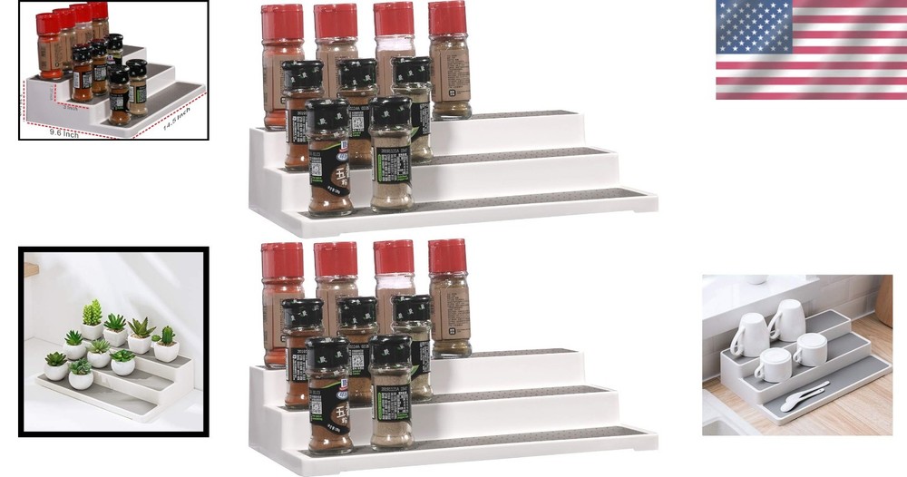 Waterproof White Spice Rack Organizer - 2 Pack for Ultimate Kitchen Efficiency