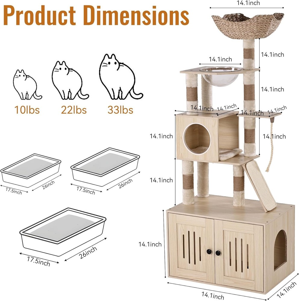 Multi-Level Cat Condo: Enclosed Litter Box, Perches, Hammock & Scratching Posts