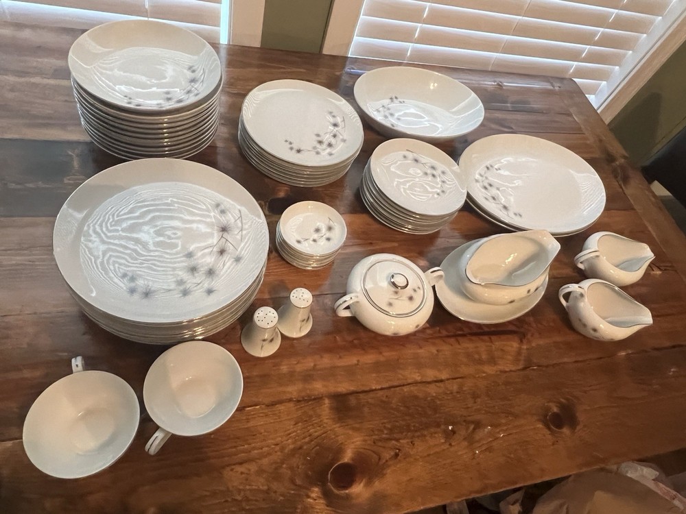 Beautiful 57 Piece Platinum Starburst Dinnerware By Creative