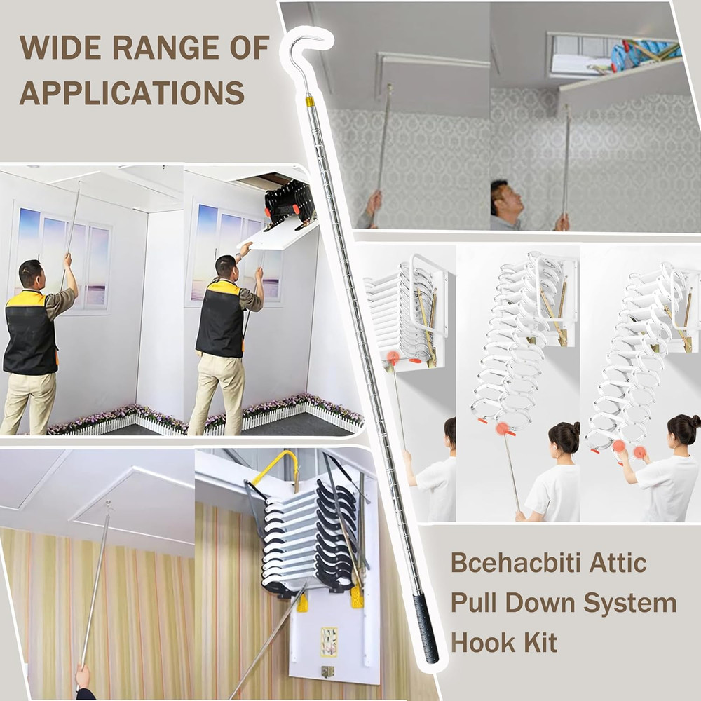 Attic Ladder Pull System Kit with 48.4" Extension Pole and Copper Hook